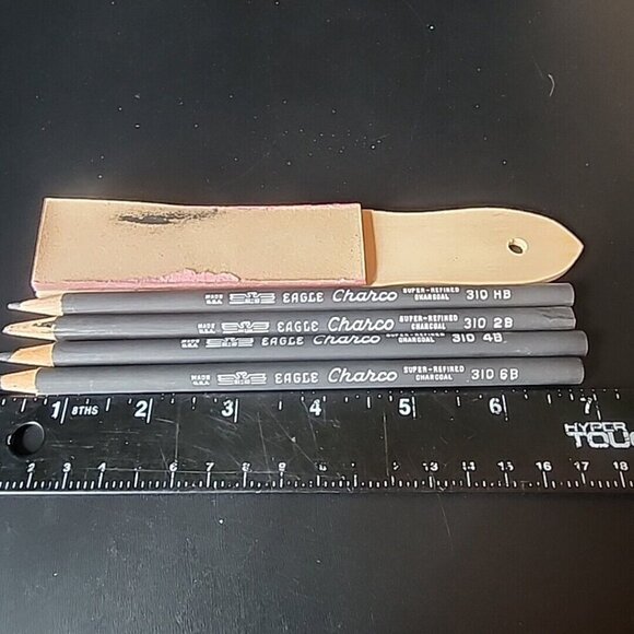 Set 4 EAGLE CHARCO, SUPER REFINED CHARCOAL PENCILS 310 Hb, 2B,4B,6B Sharpener - Picture 4 of 4